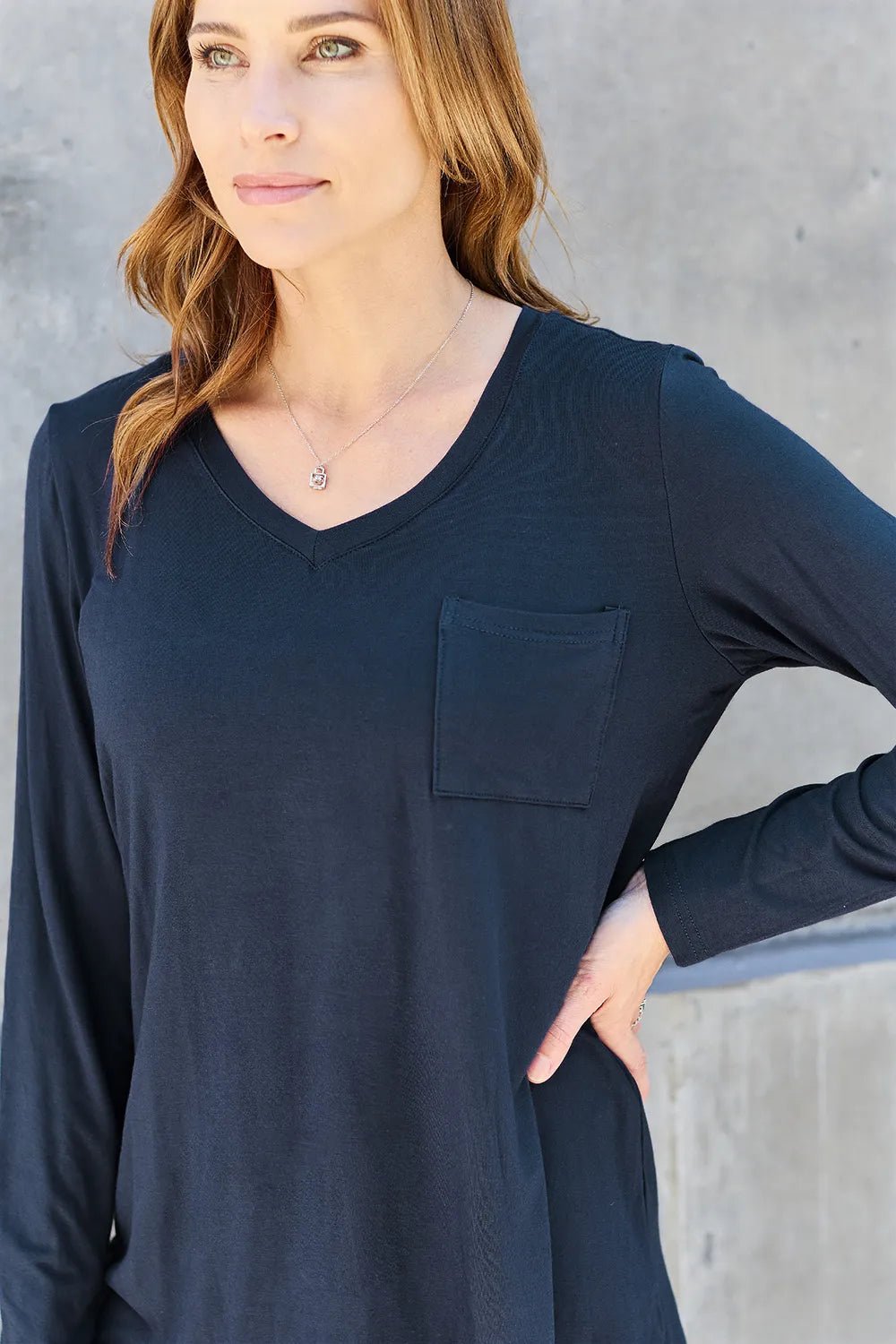 Basic Bae Full Size V - Neck Long Sleeve Top - PBNJ FASHIONS