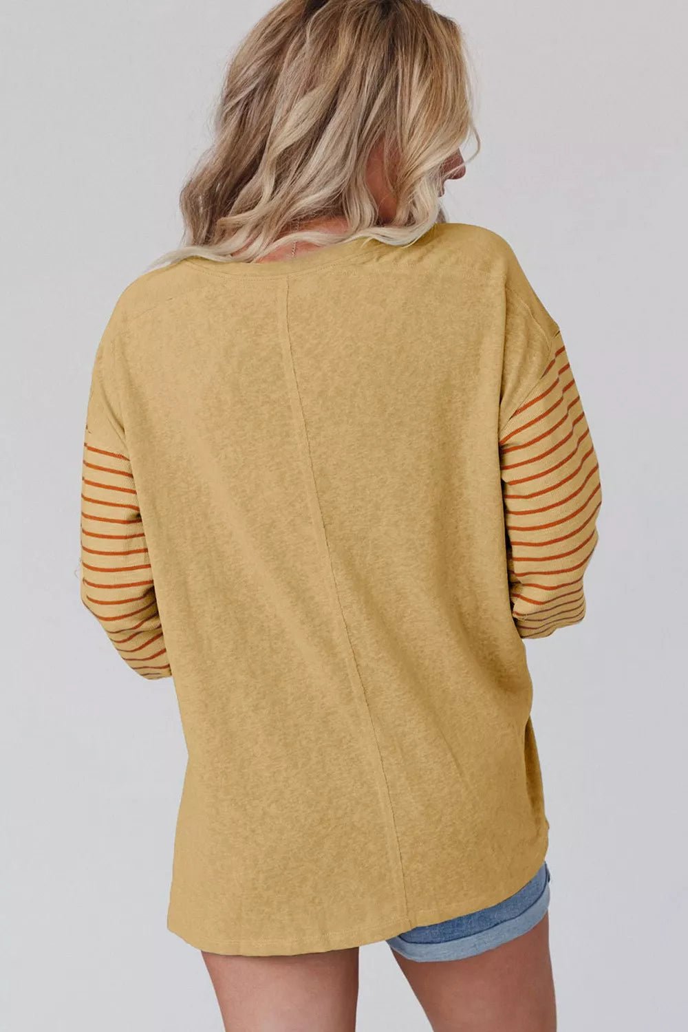 Colorblock Striped Bishop Sleeve Top - PBNJ FASHIONS