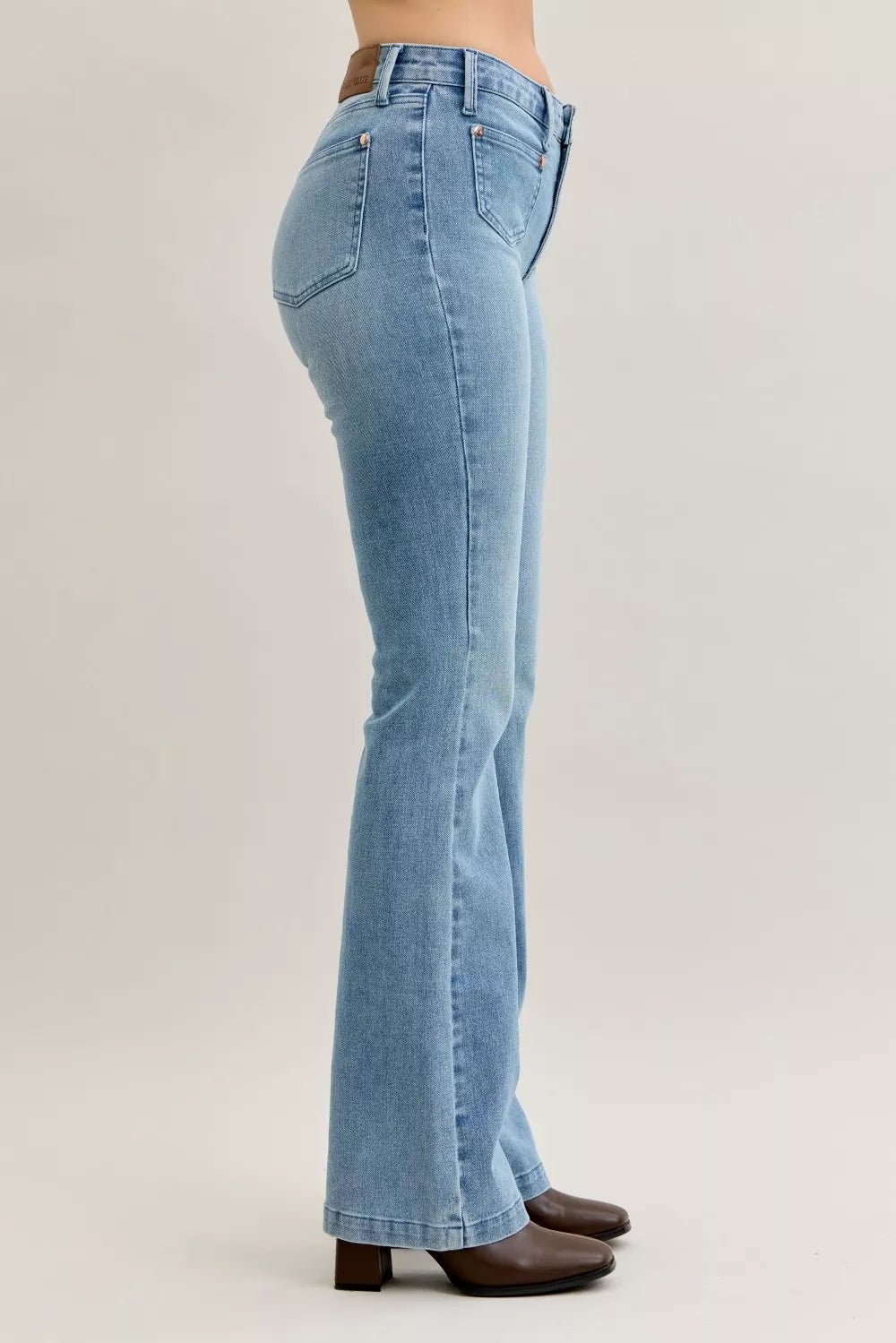 Judy Blue Full Size Mid Rise Bootcut Jeans with Contrast Wash & Front Patch Pockets Plus Size - PBNJ FASHIONS