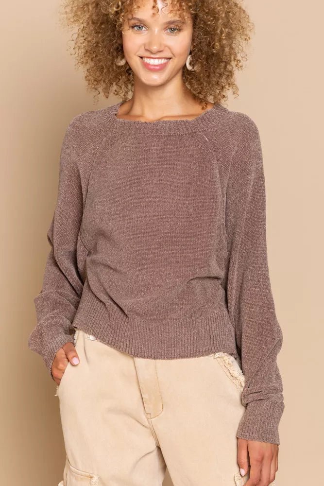 POL Round Neck Backless Sweater with Ribbed Edge - PBNJ FASHIONS