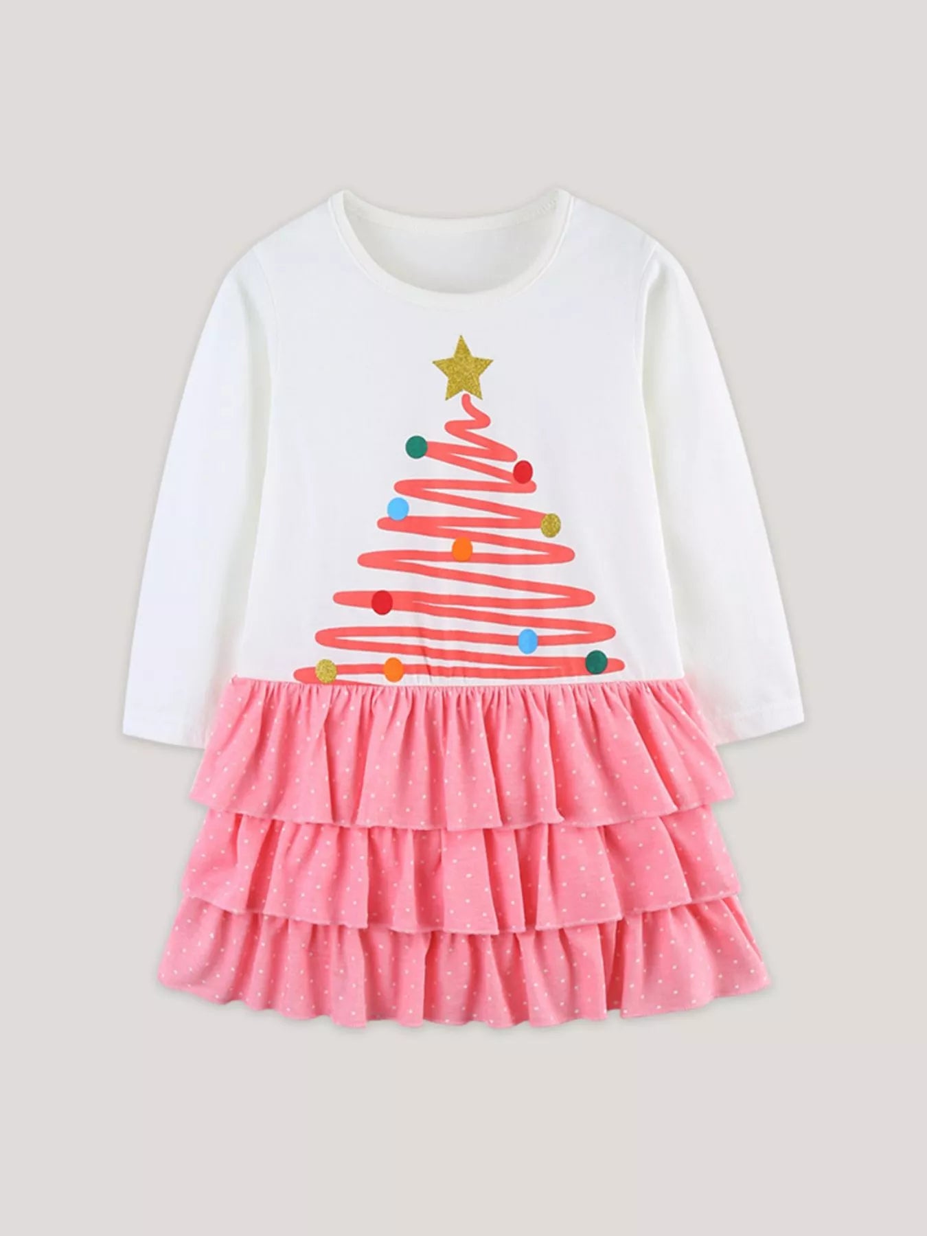 Children's Christmas Tree Ruffle Layered Dress - PBNJ FASHIONS