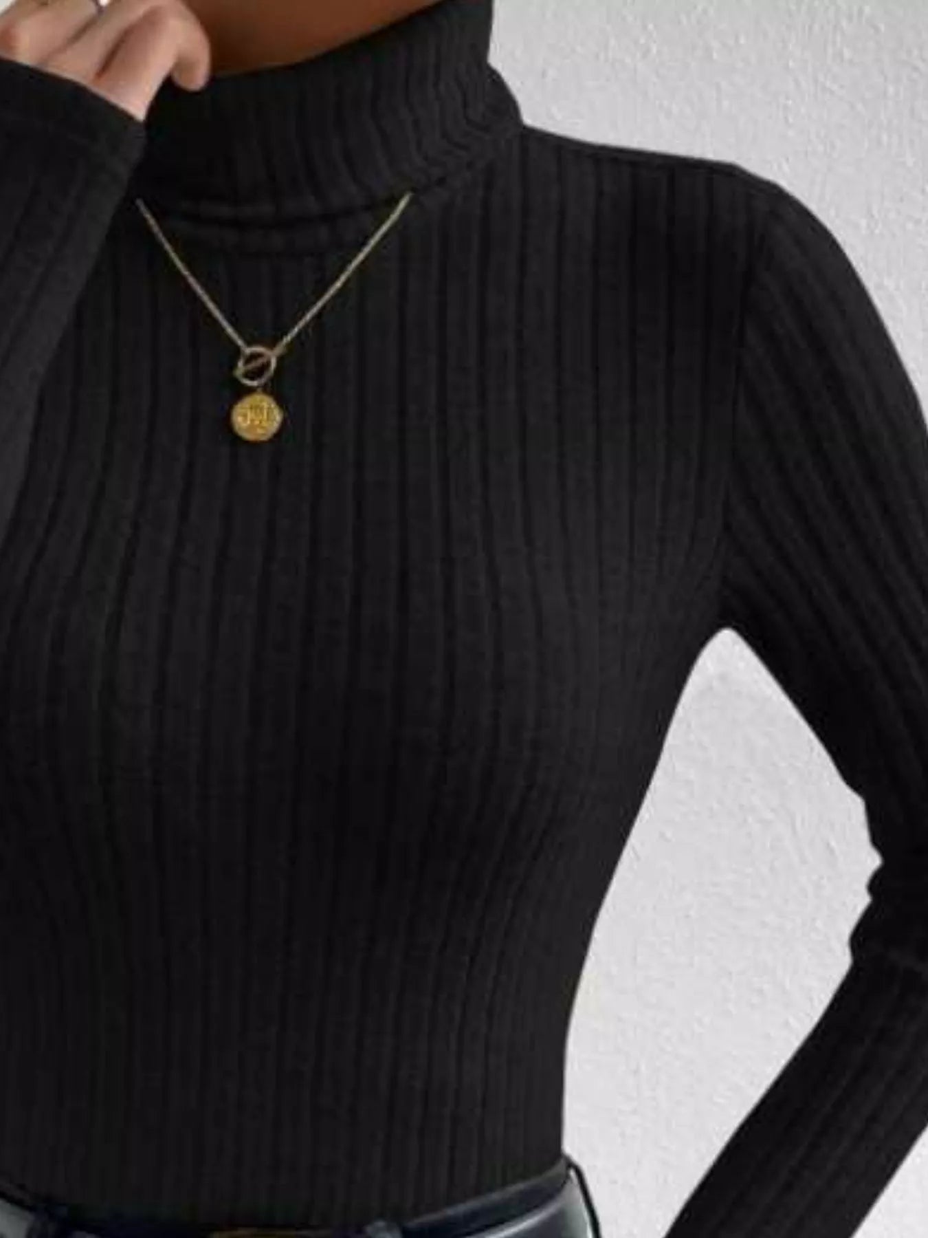 Ribbed Turtleneck Long Sleeve T-Shirt - PBNJ FASHIONS