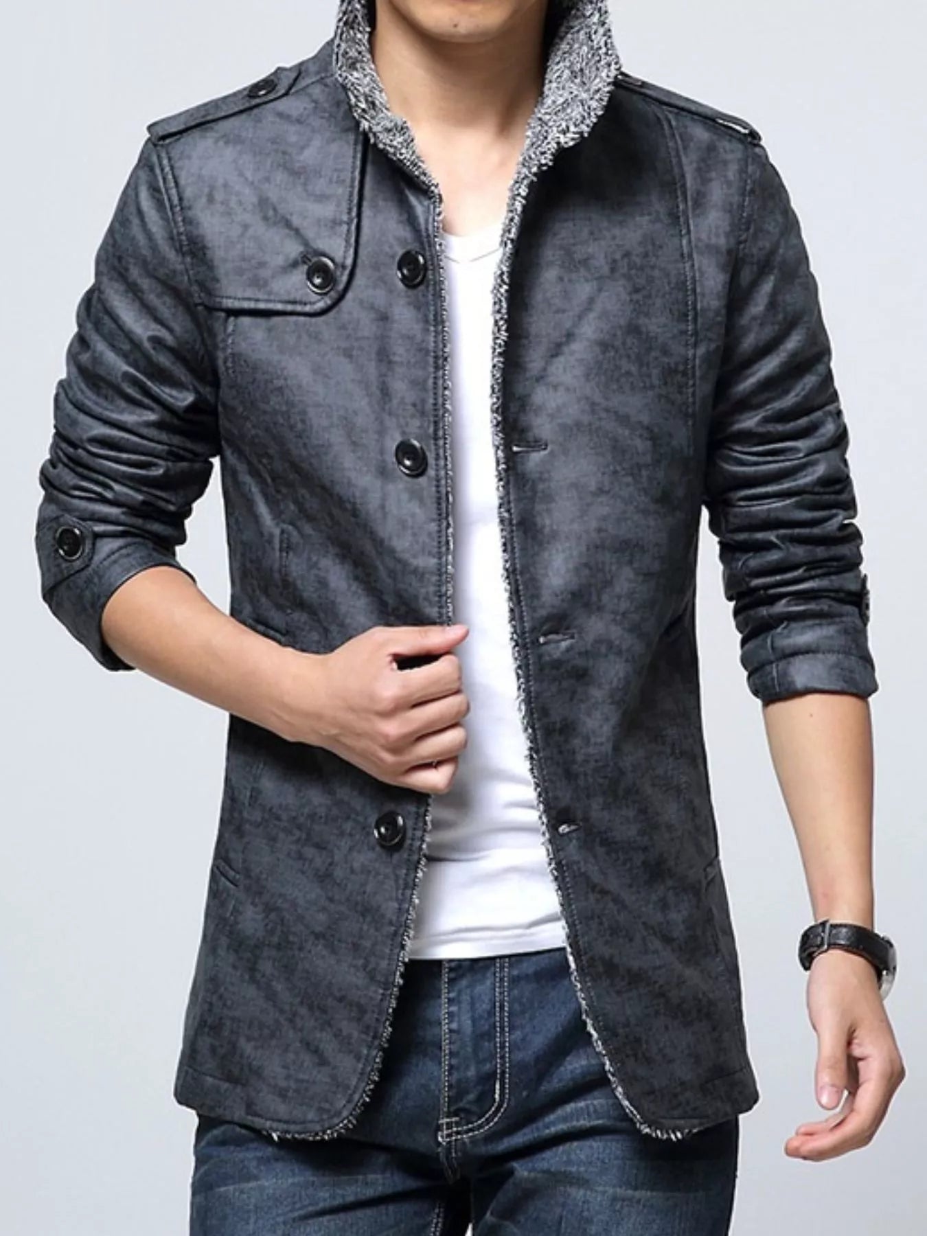 Men's Plus Size Button Up Fleece Lined Coat - PBNJ FASHIONS