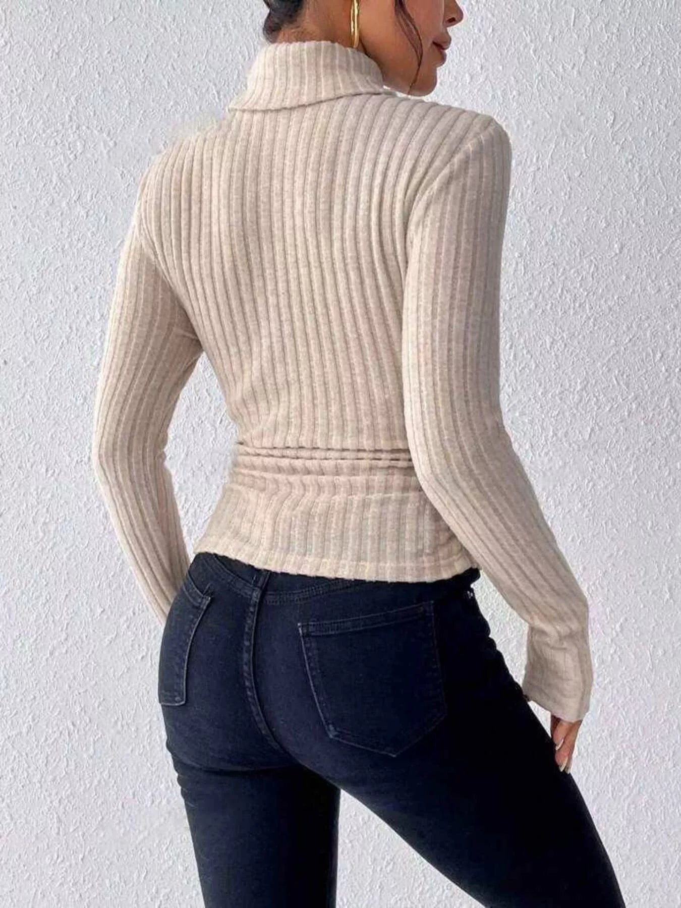 Ribbed Turtleneck Long Sleeve T-Shirt - PBNJ FASHIONS