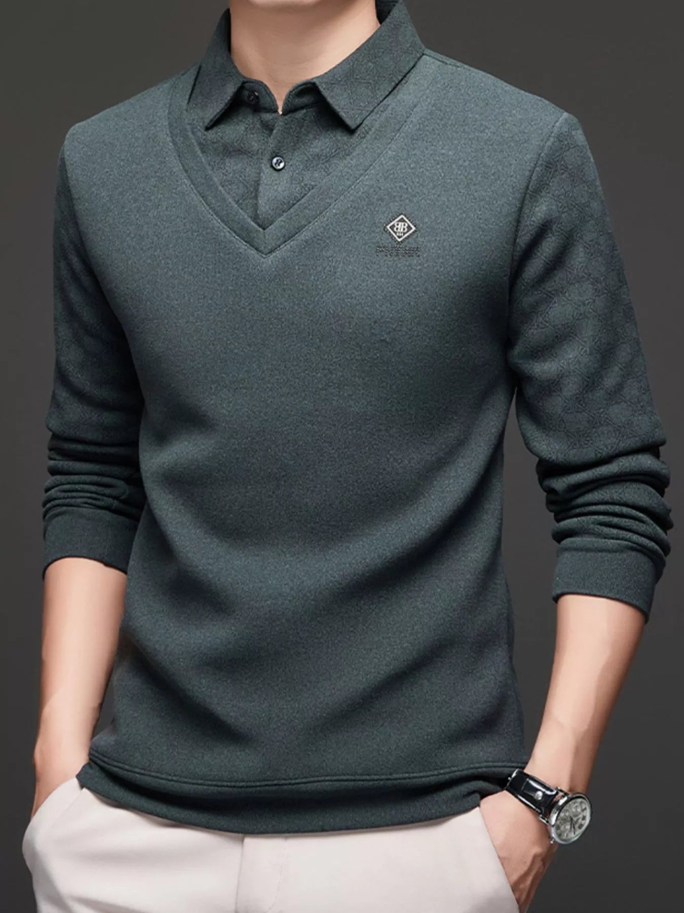 Men's Plus Size Collared Neck Long Sleeve Polo - PBNJ FASHIONS