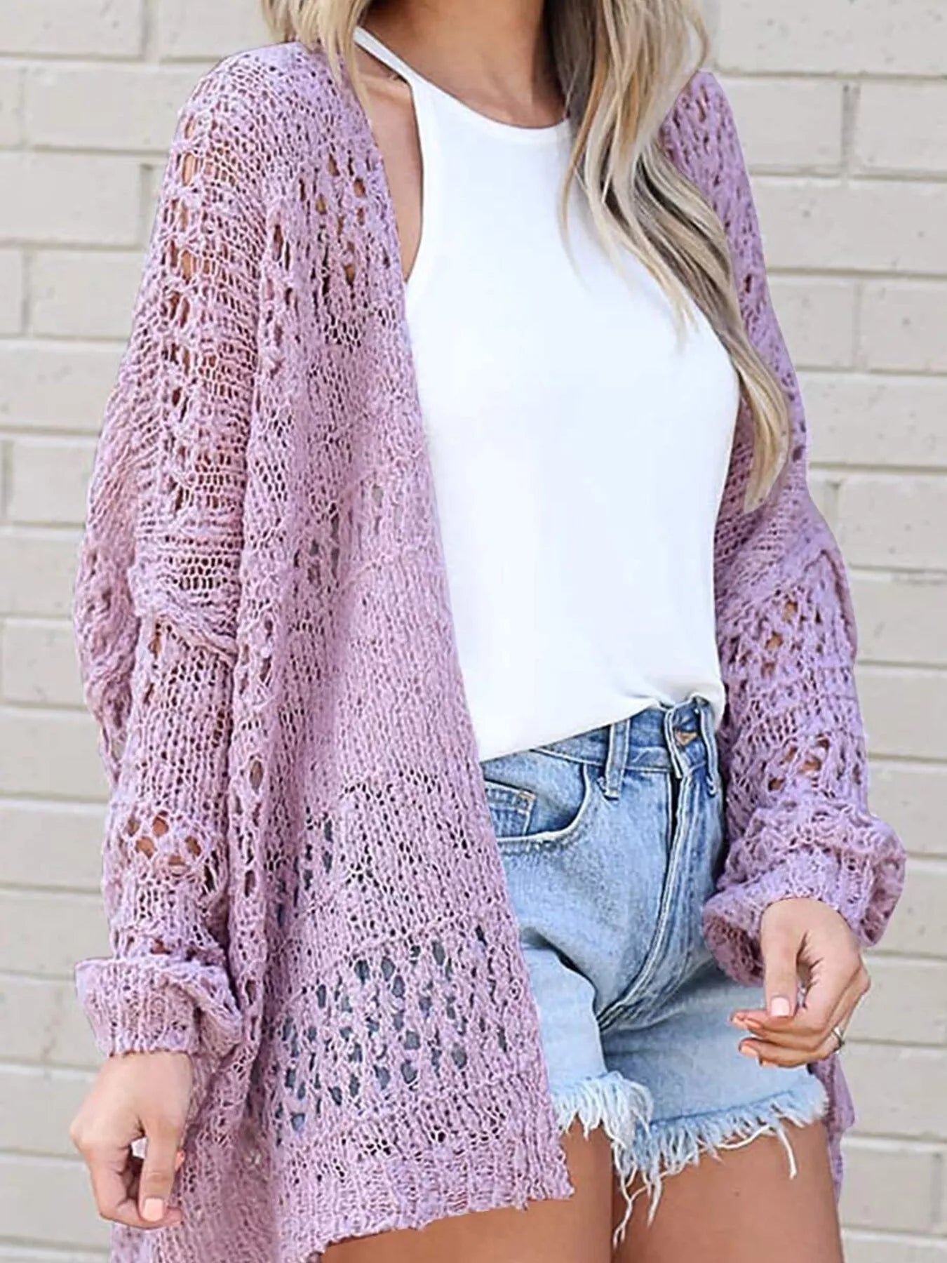 Full Size Openwork Open Front Lightweight Cardigan Plus Size - PBNJ FASHIONS