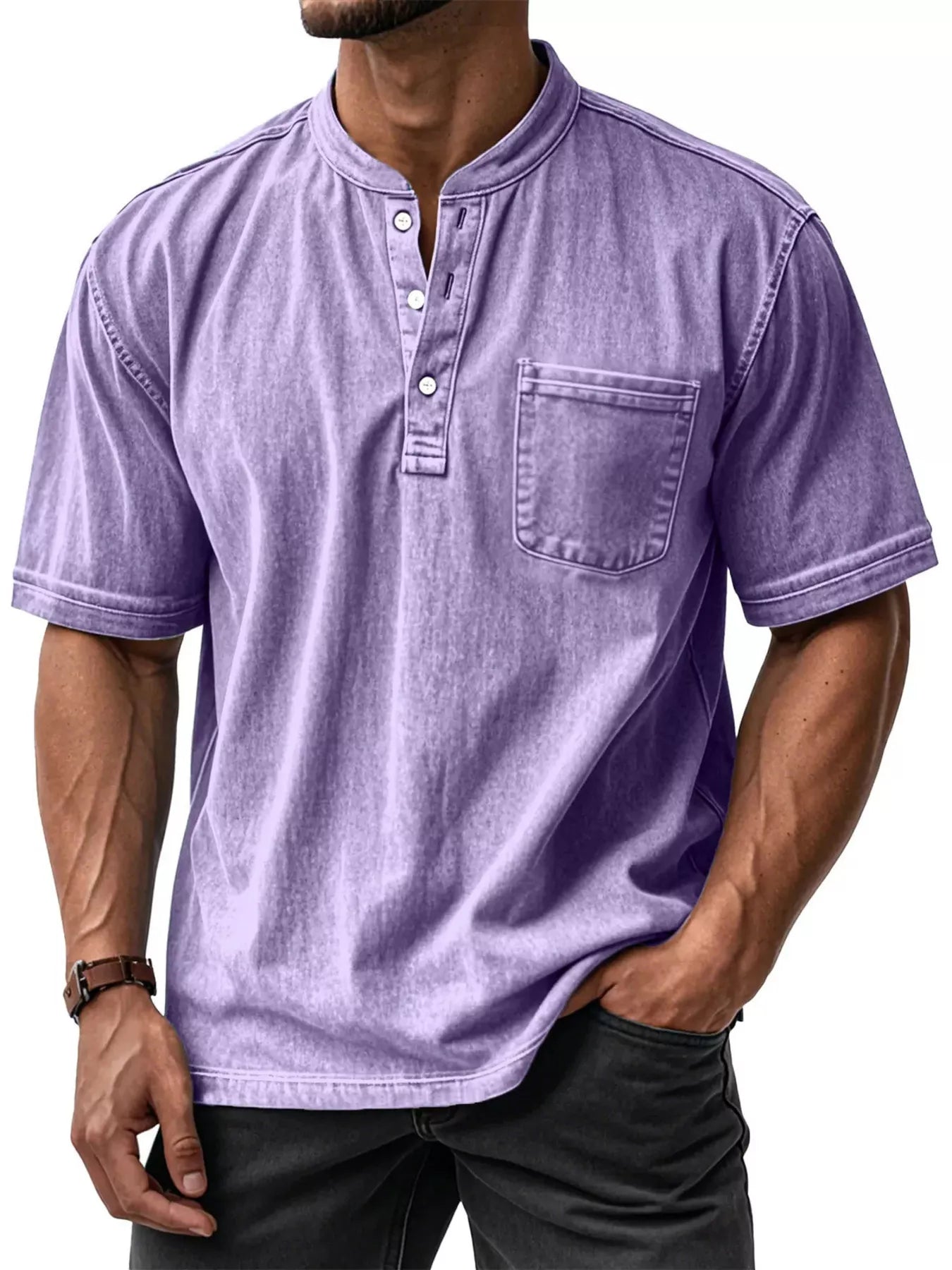 Men's Full Size Button Detail Short Sleeve Top Plus Size - PBNJ FASHIONS