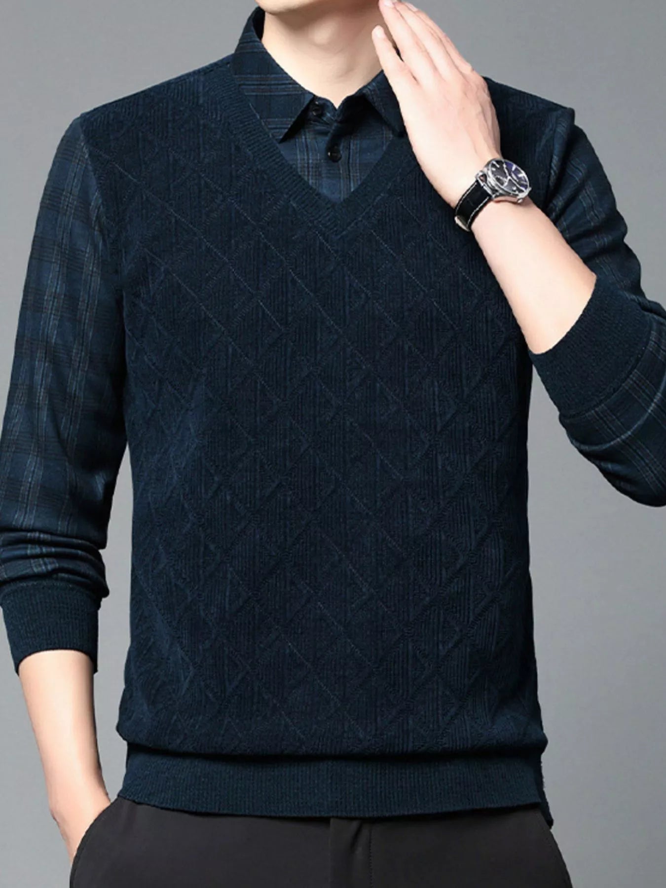 Men's Plus Size Layered - Look Long Sleeve Polo - PBNJ FASHIONS
