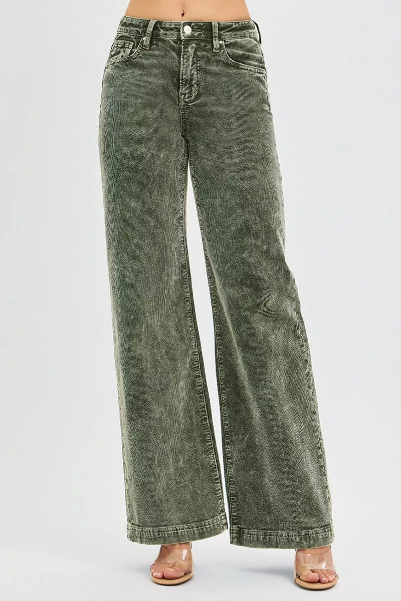 RISEN Full Size High Rise Wide Leg Corduroy Jeans Plus Size - PBNJ FASHIONS