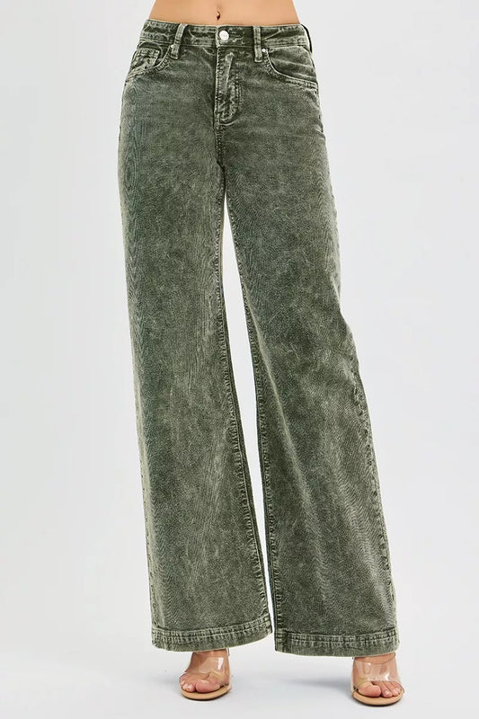 RISEN Full Size High Rise Wide Leg Corduroy Jeans Plus Size - PBNJ FASHIONS