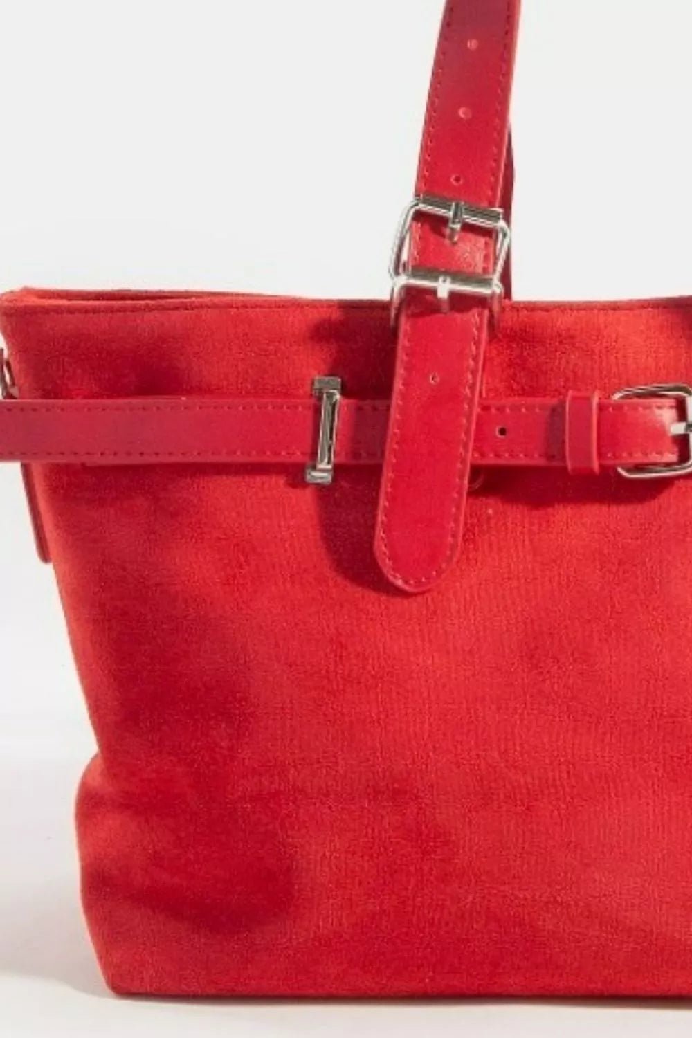 Fame Faux Leather Buckle Strap Detail Tote Bag - PBNJ FASHIONS