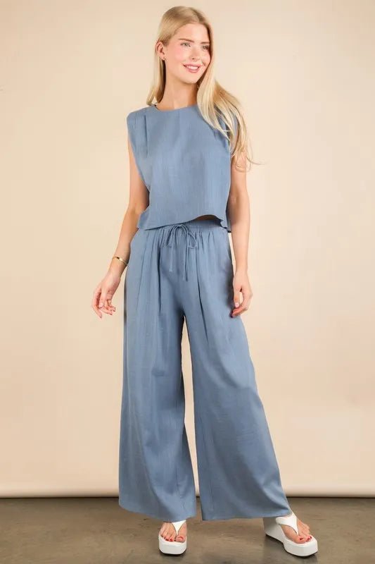 VERY J Solid Woven Top & Pants Set - PBNJ FASHIONS