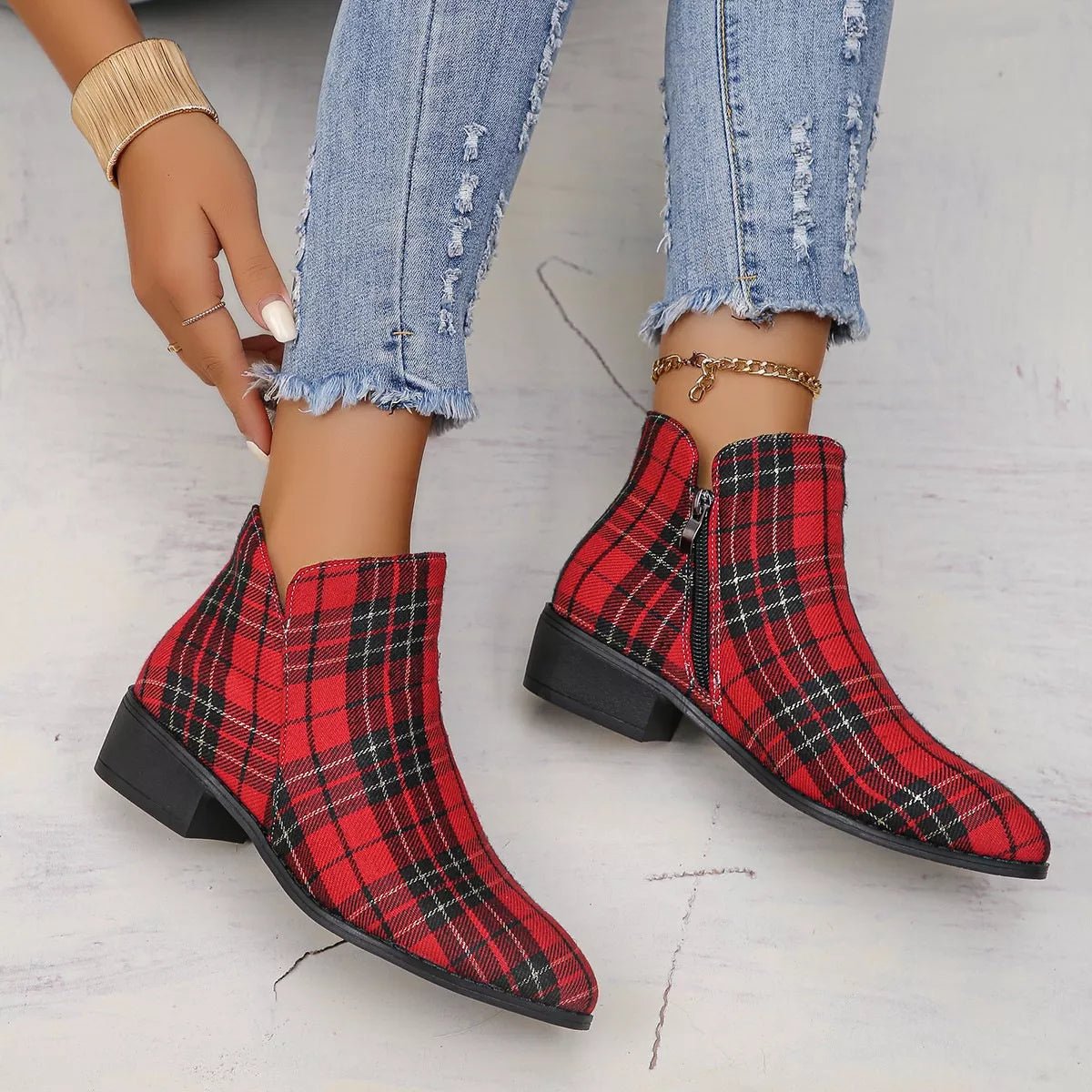 Plaid Point Toe Ankle Boots - PBNJ FASHIONS
