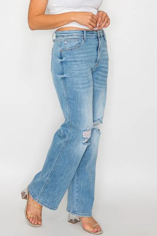 bytos Full Size Distressed High Rise Straight Jeans - PBNJ FASHIONS