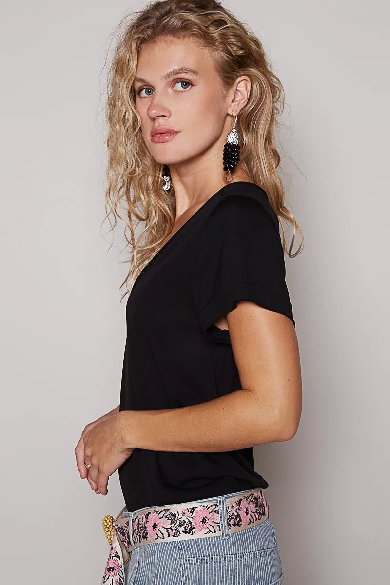 POL Basic V - Neck Short Sleeve T-Shirt - PBNJ FASHIONS