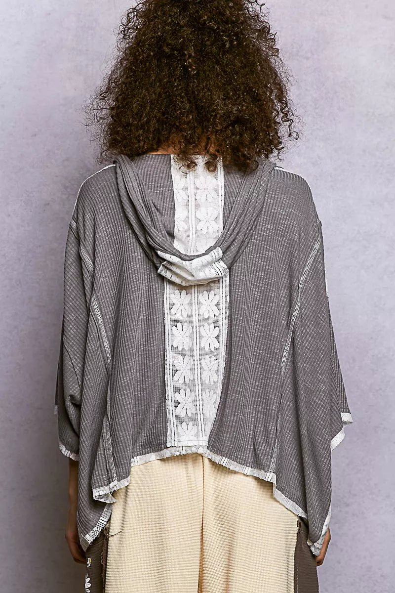 POL Short Sleeve Hoodie Top with Lace Detail - PBNJ FASHIONS