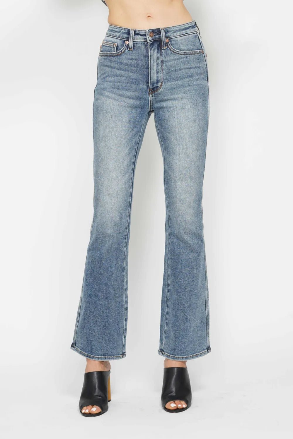Judy Blue Full Size Tummy Control Back Embroidered Pocketed Bootcut Jeans Plus Size - PBNJ FASHIONS