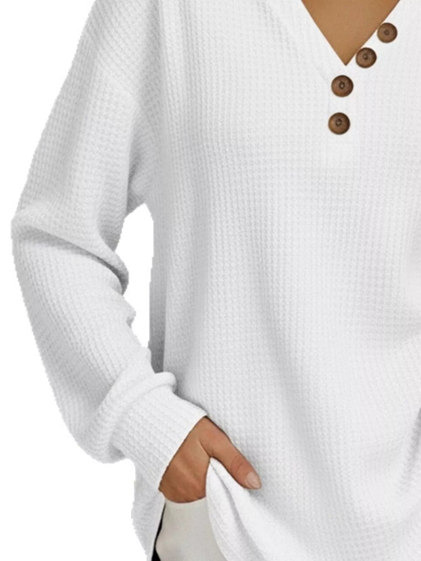 Full Size Casual Waffle Knit Long Sleeve T-Shirt Plus Size - PBNJ FASHIONS