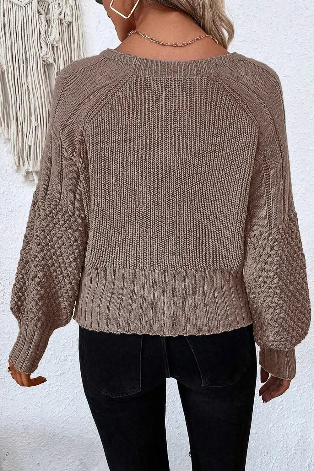 Mixed Texture Knit Button V Neck Sweater Cardigan - PBNJ FASHIONS
