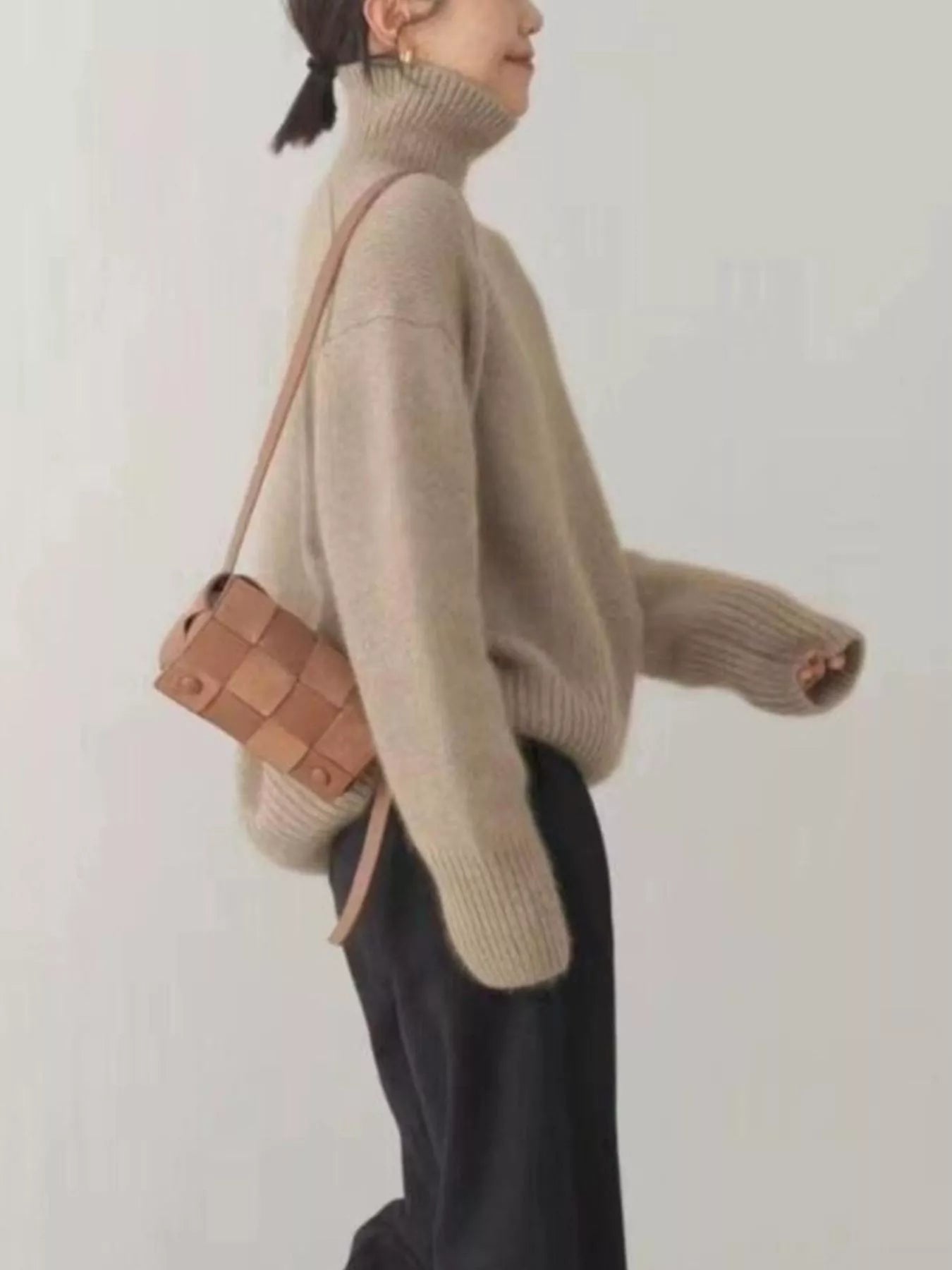 Turtleneck Dropped Shoulder Sweater - PBNJ FASHIONS