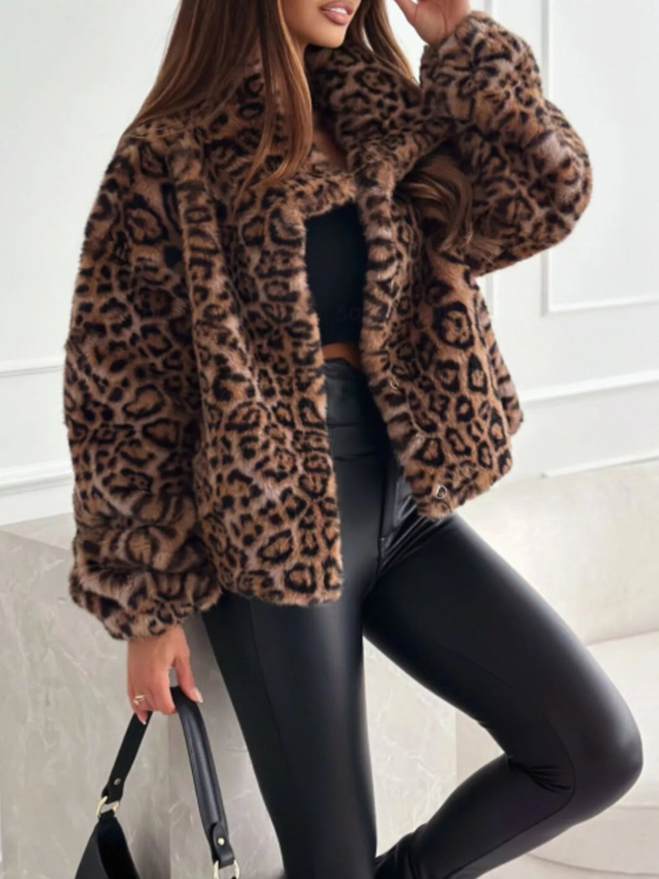 Leopard Faux Fur Cropped Jacket - PBNJ FASHIONS