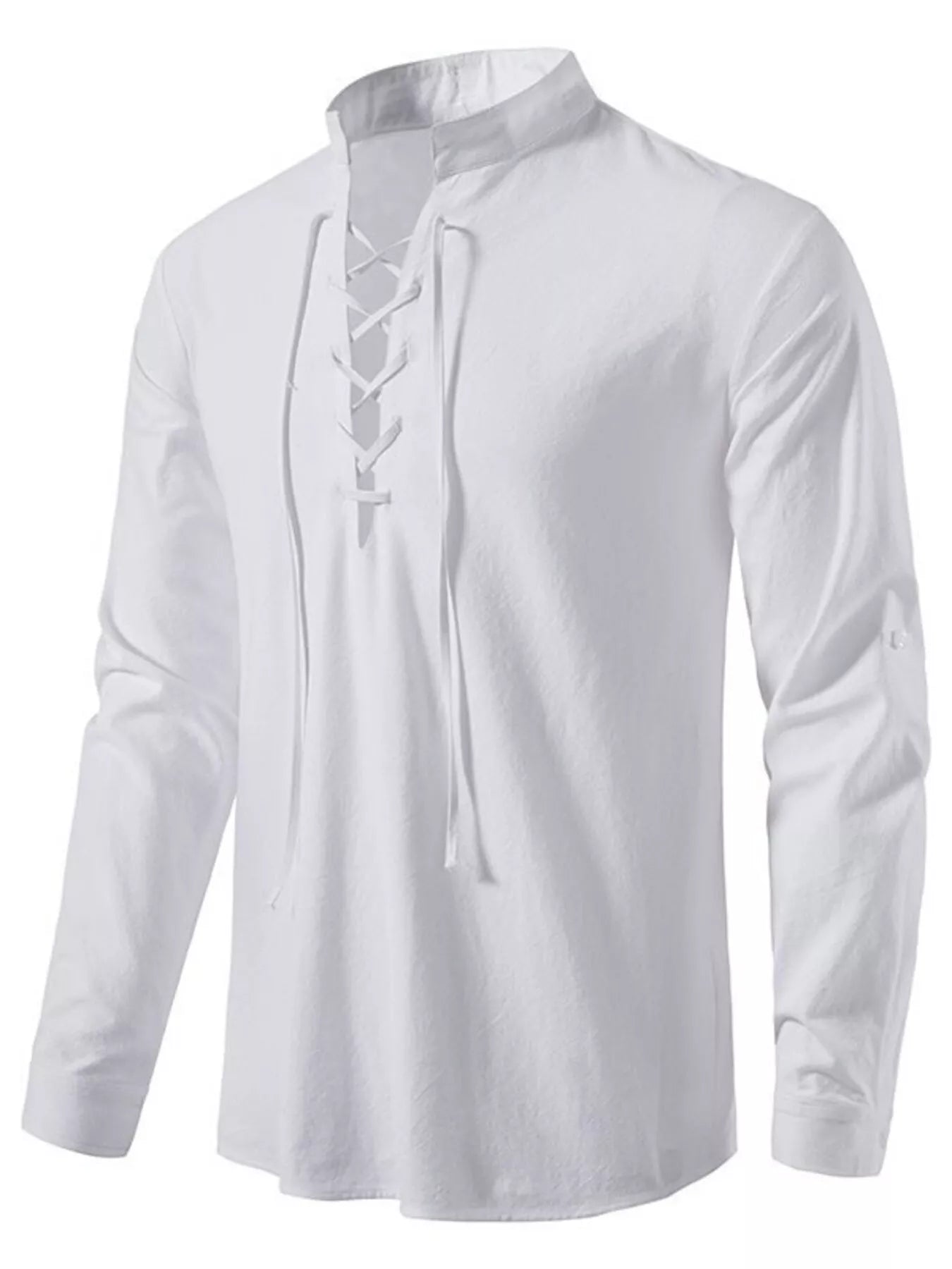 Men's Full Size Casual Lace - Up Long Sleeve Shirt Plus Size - PBNJ FASHIONS