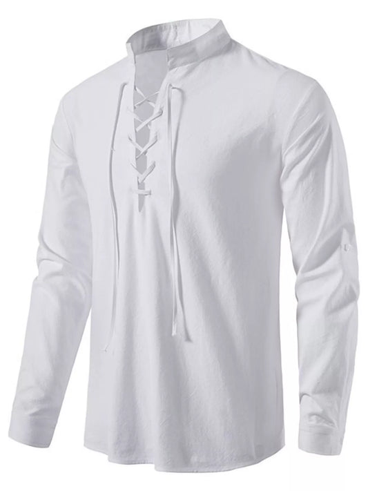 Men's Full Size Casual Lace - Up Long Sleeve Shirt Plus Size - PBNJ FASHIONS