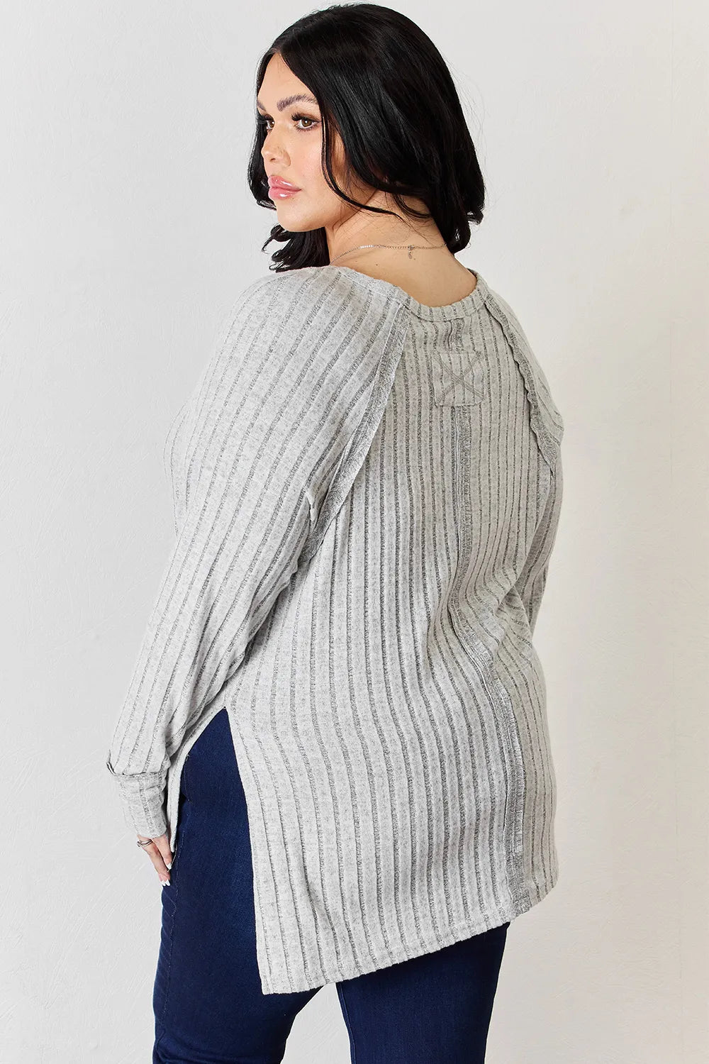 Basic Bae Full Size Ribbed Round Neck Slit T-Shirt - PBNJ FASHIONS