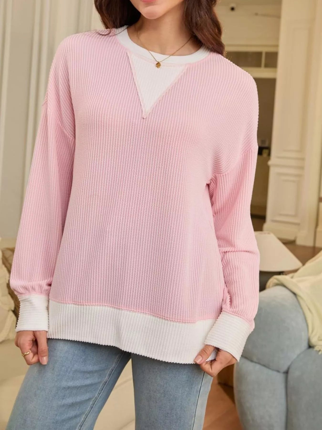 Contrast Dropped Shoulder Sweatshirt - PBNJ FASHIONS