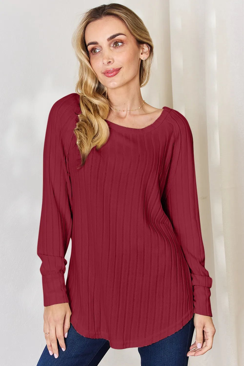Basic Bae Full Size Ribbed Round Neck Slit T-Shirt - PBNJ FASHIONS