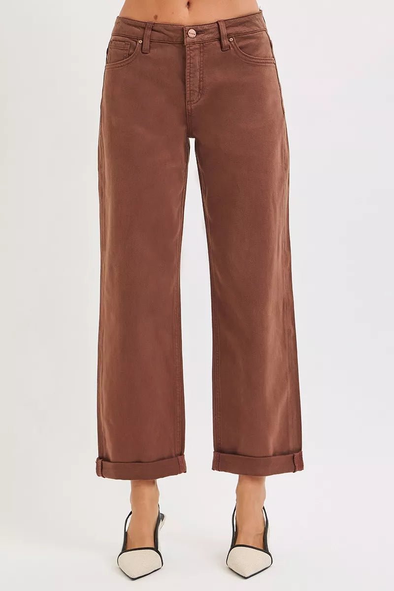 RISEN Full Size Tummy Control Mid Rise Ankle Barrel Baggy Plus Size - PBNJ FASHIONS