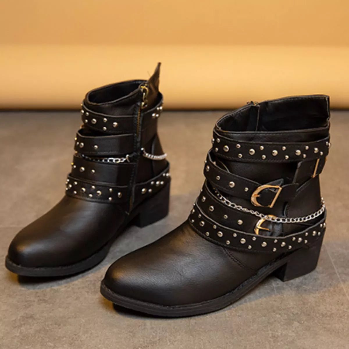 Studded Buckle Ankle Boots - PBNJ FASHIONS