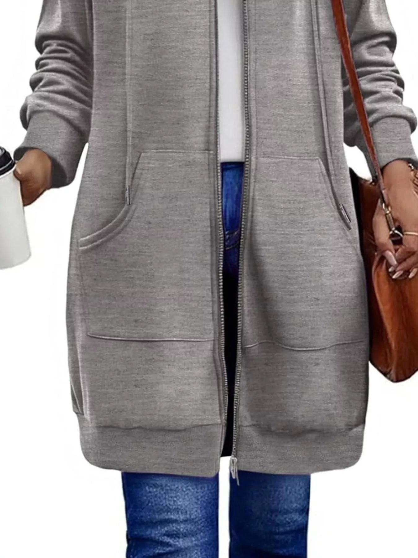 Casual Longline Zip - Up Hooded Outerwear - PBNJ FASHIONS