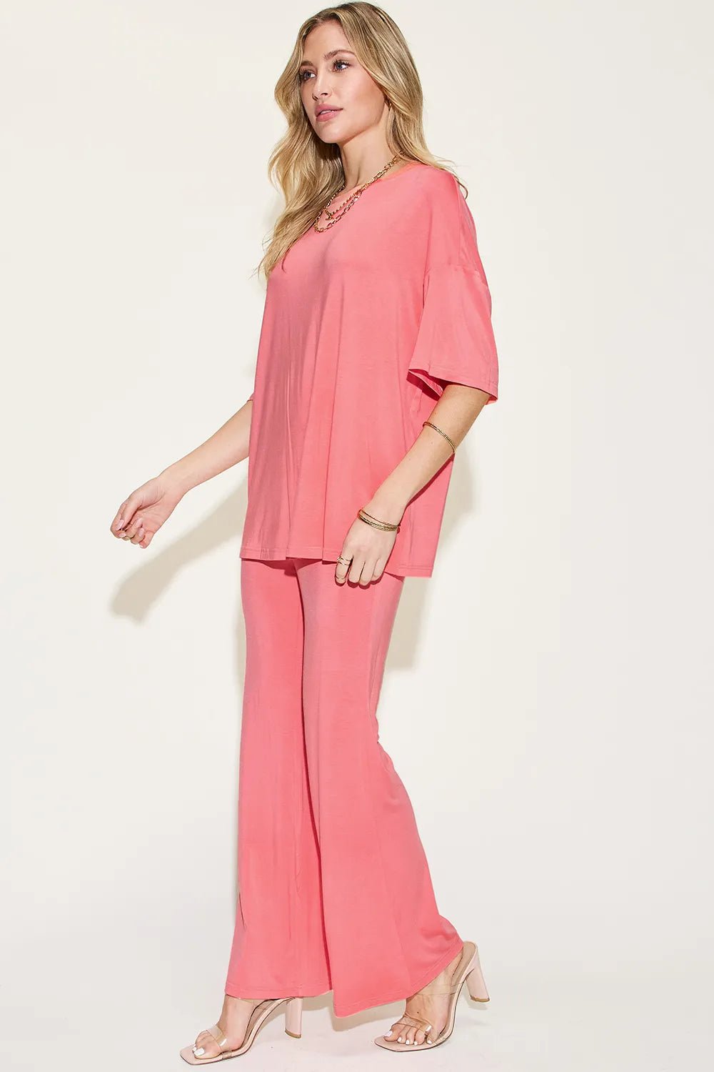 Basic Bae Full Size Bamboo Drop Shoulder T-Shirt and Flare Pants Set - PBNJ FASHIONS