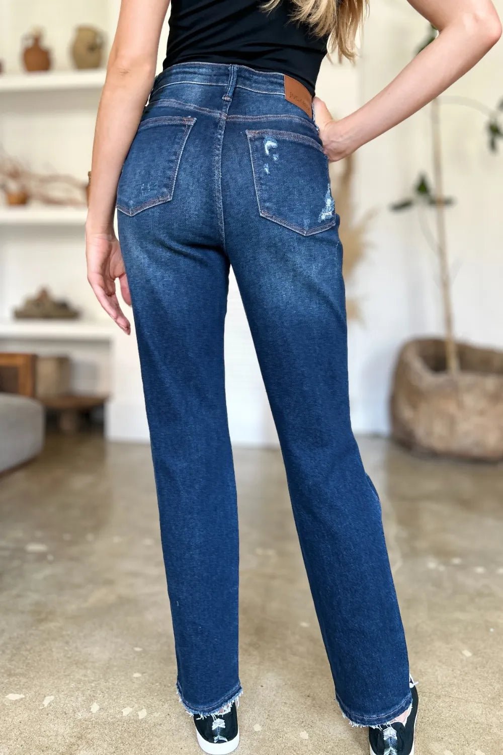 Judy Blue Full Size High Waist Rigid Magic Heavy Destroy Straight Jeans - PBNJ FASHIONS
