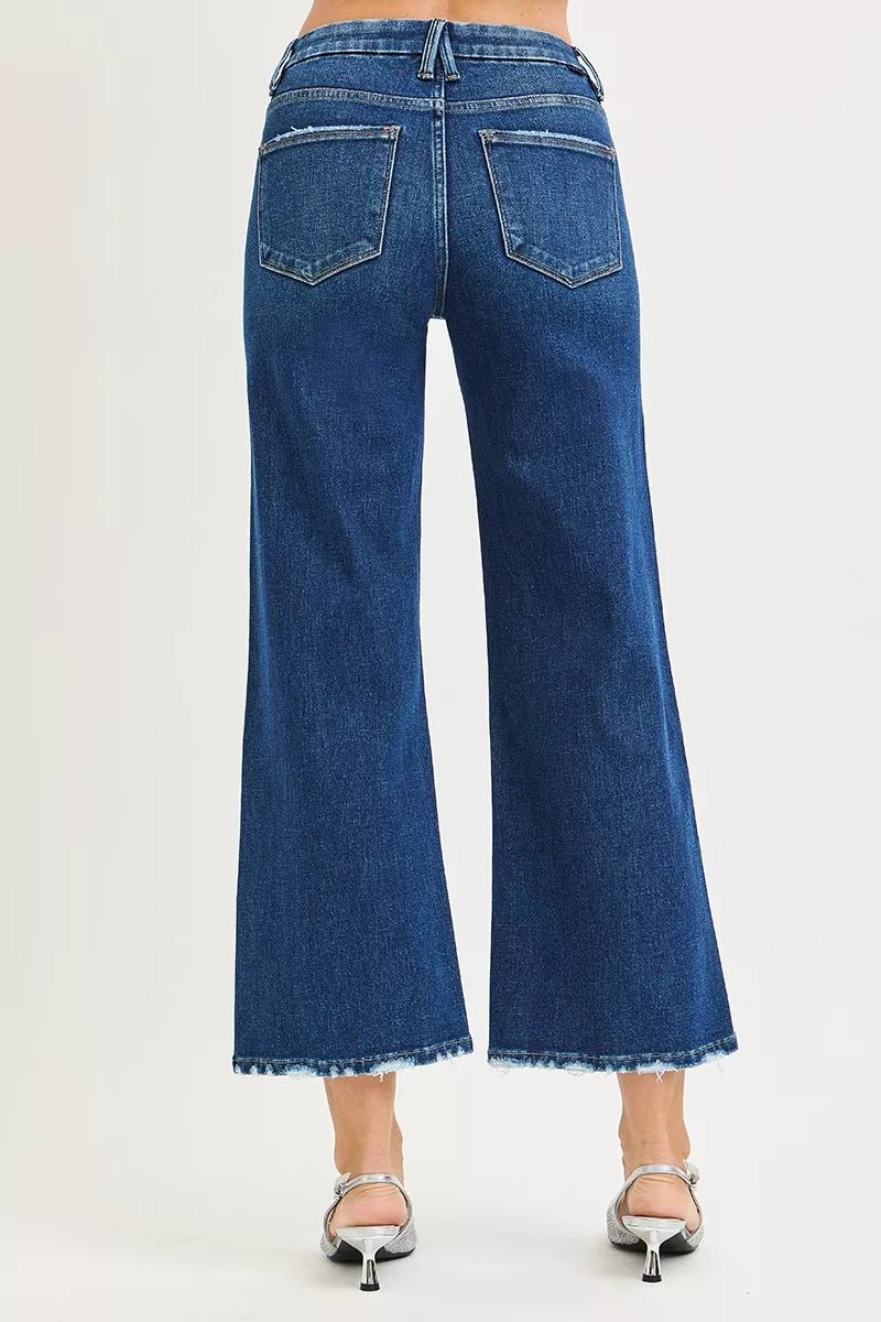 RISEN Tummy Control 4 Way Stretch High Rise Crop Wide Leg Jeans - PBNJ FASHIONS