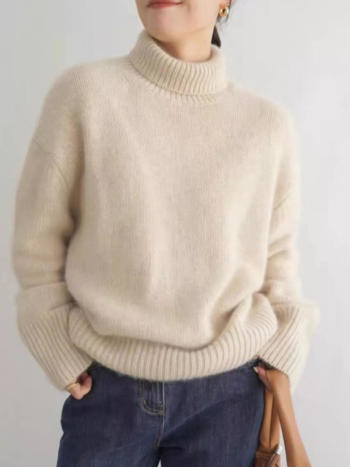 Turtleneck Dropped Shoulder Sweater - PBNJ FASHIONS