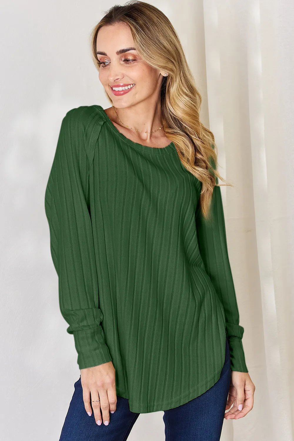 Basic Bae Full Size Ribbed Round Neck Slit T-Shirt - PBNJ FASHIONS