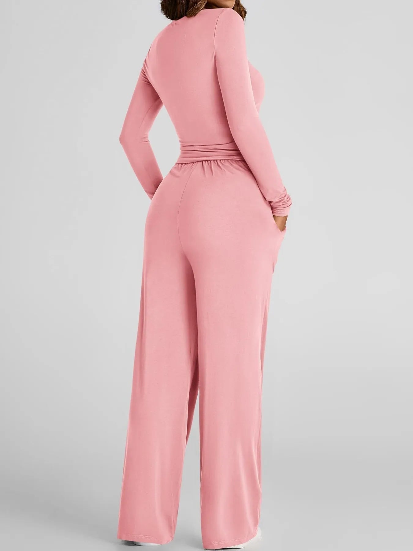 Round Neck Long Sleeve Top and Pants Set - PBNJ FASHIONS