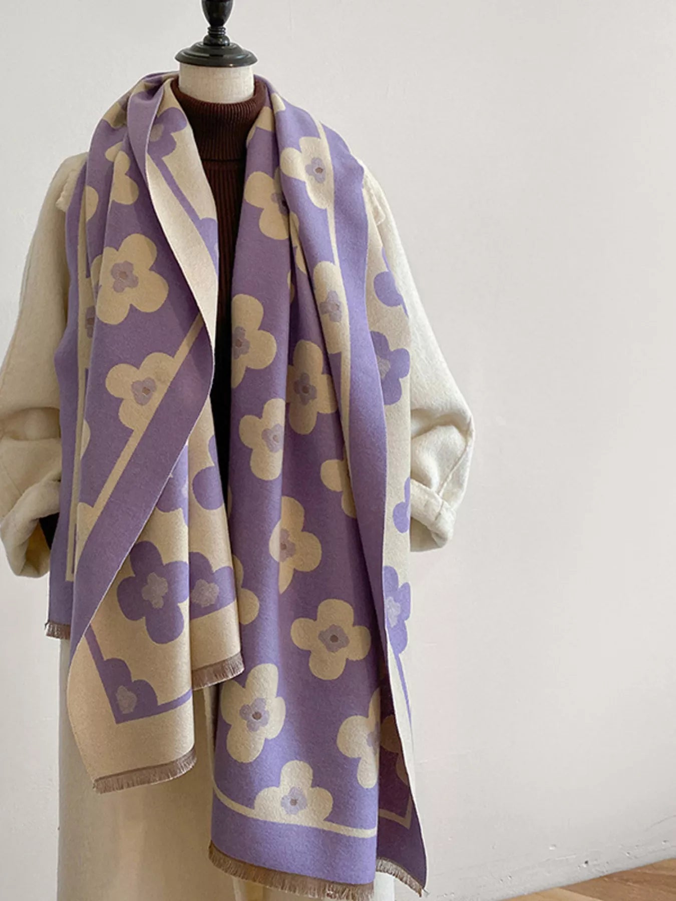 Floral Print Raw Hen Scarf - PBNJ FASHIONS