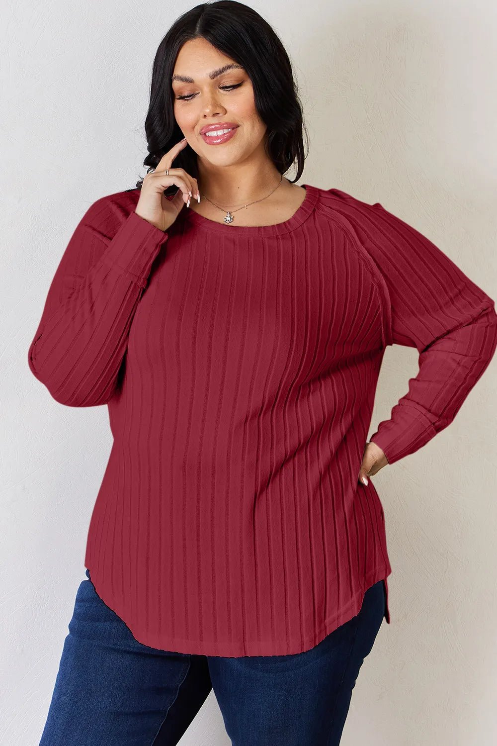 Basic Bae Full Size Ribbed Round Neck Slit T-Shirt - PBNJ FASHIONS