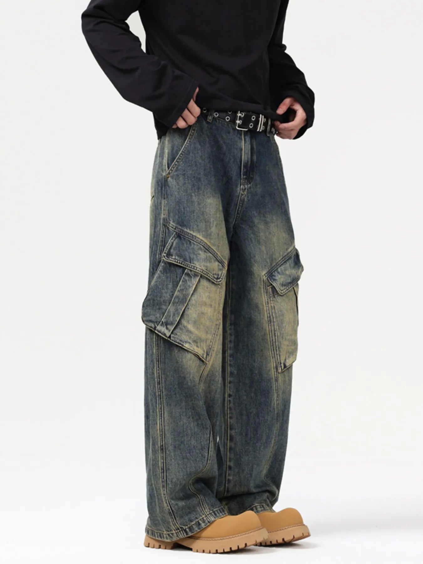 Men's Wash Wide Leg Cargo Jeans - PBNJ FASHIONS