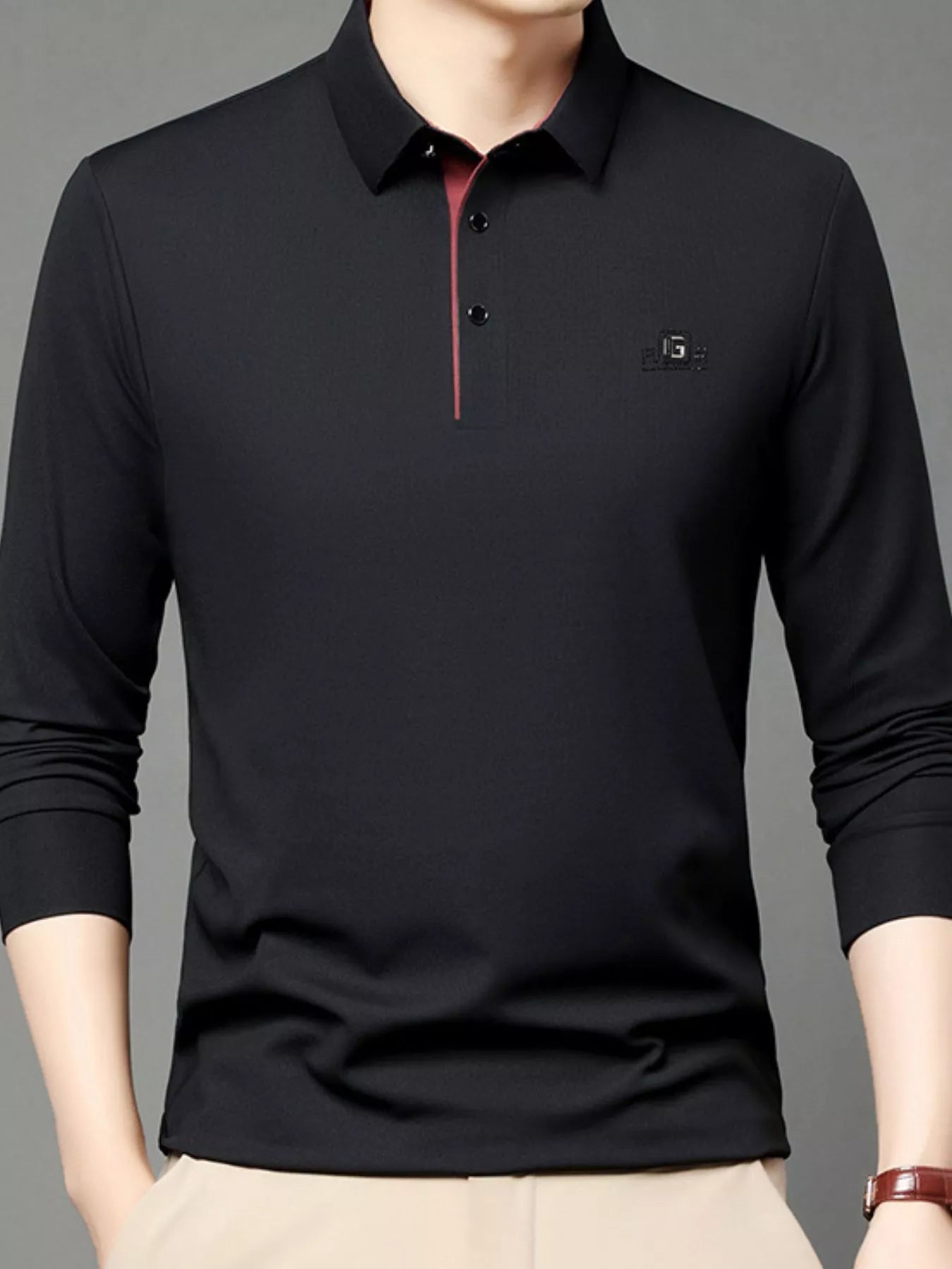 Men's Plus Size Button Detail Long Sleeve Polo - PBNJ FASHIONS