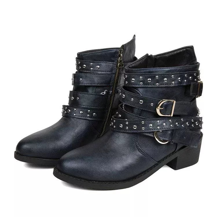 Studded Buckle Ankle Boots - PBNJ FASHIONS
