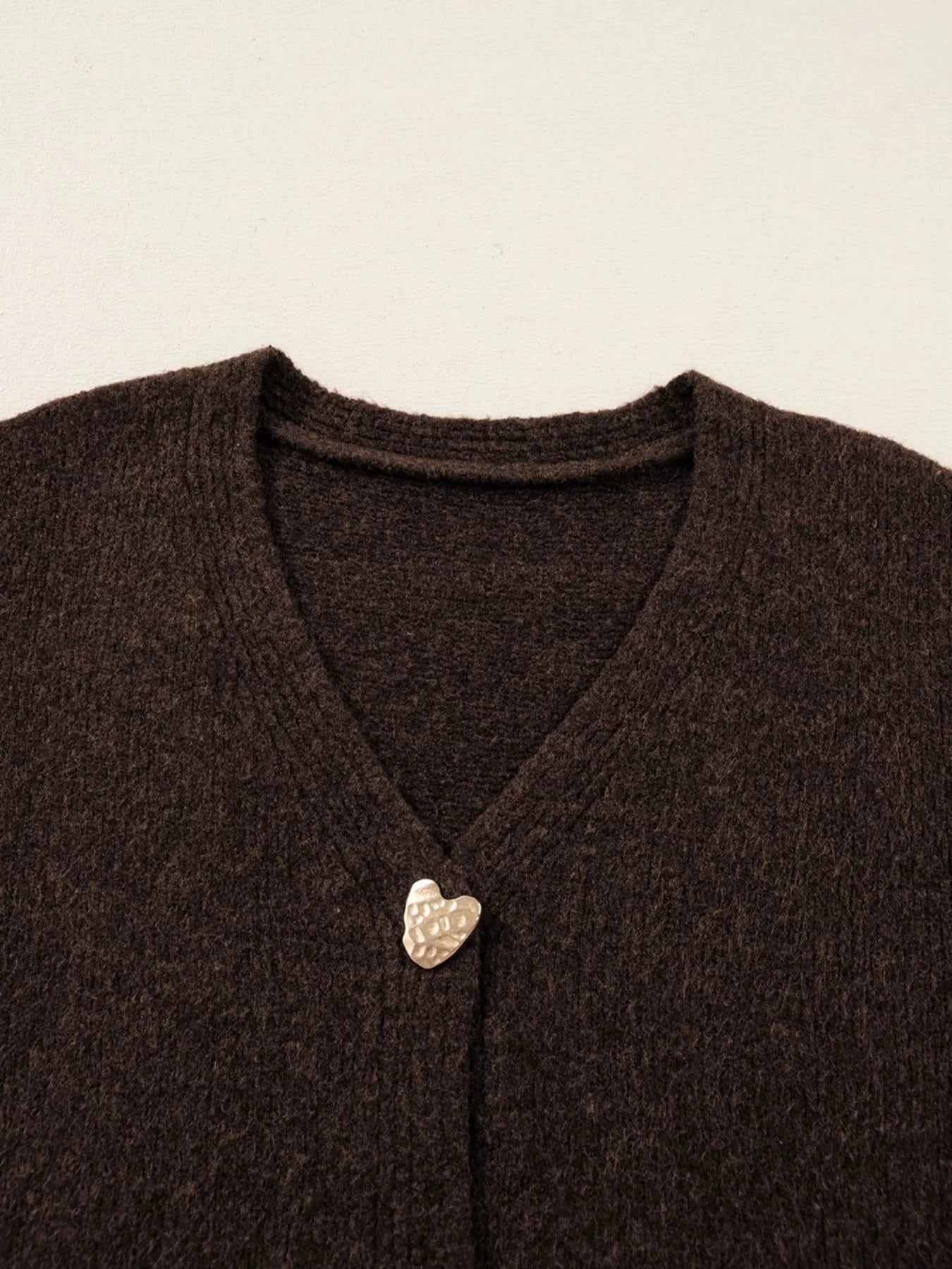 Heart Metal Button V Neck Cardigan Sweater - PBNJ FASHIONS