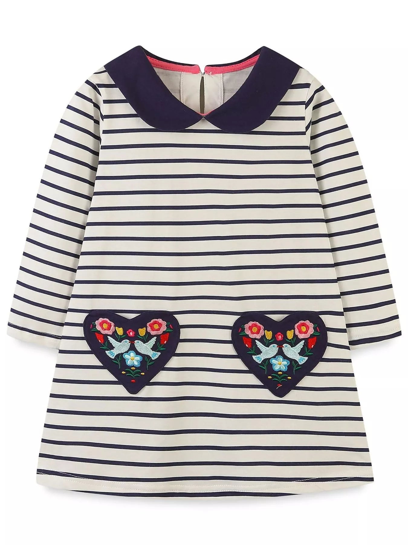 Children's Embroidered Striped Long Sleeve Dress - PBNJ FASHIONS