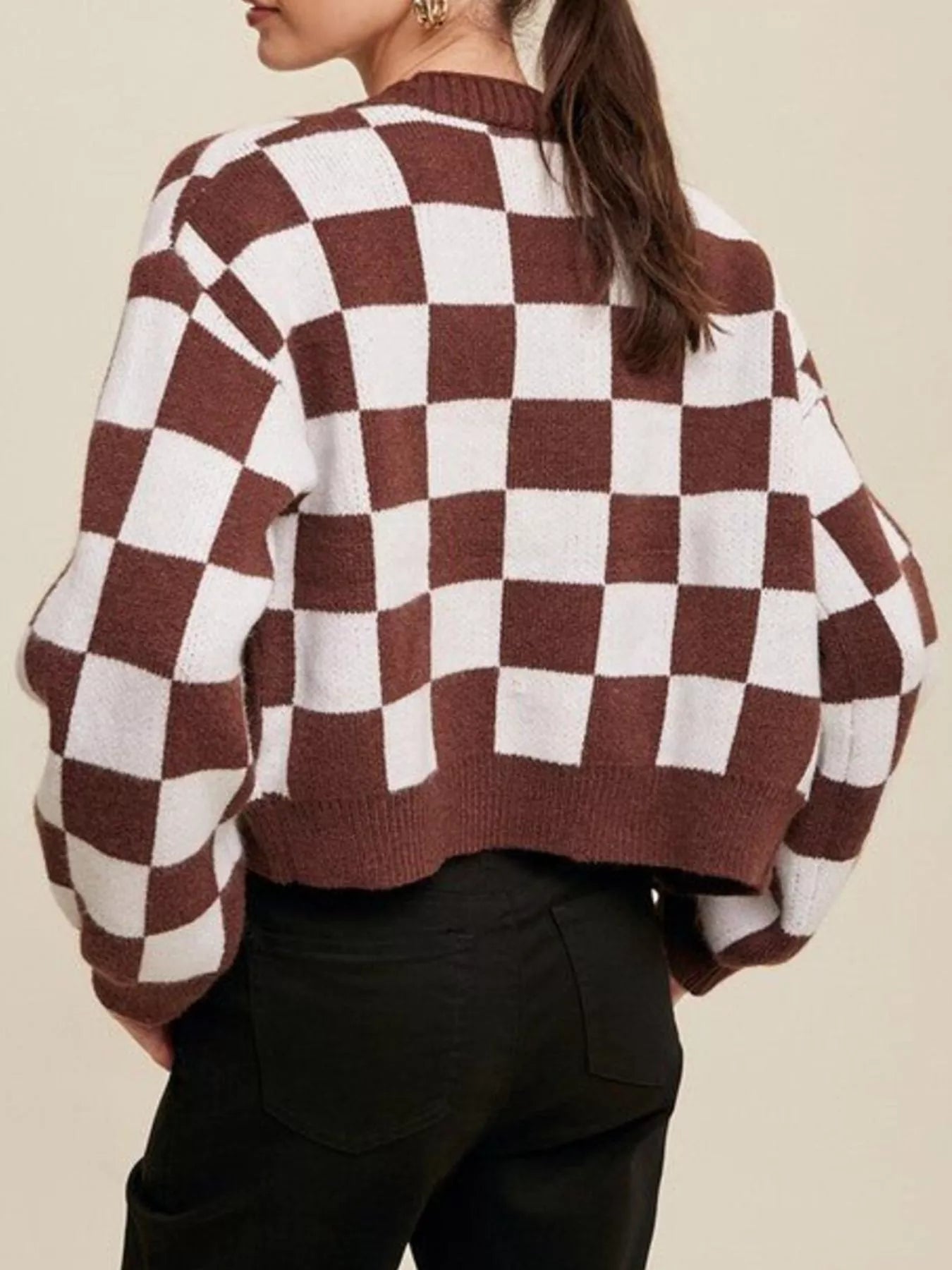 Checkerboard Pattern Button - Down Cardigan - PBNJ FASHIONS