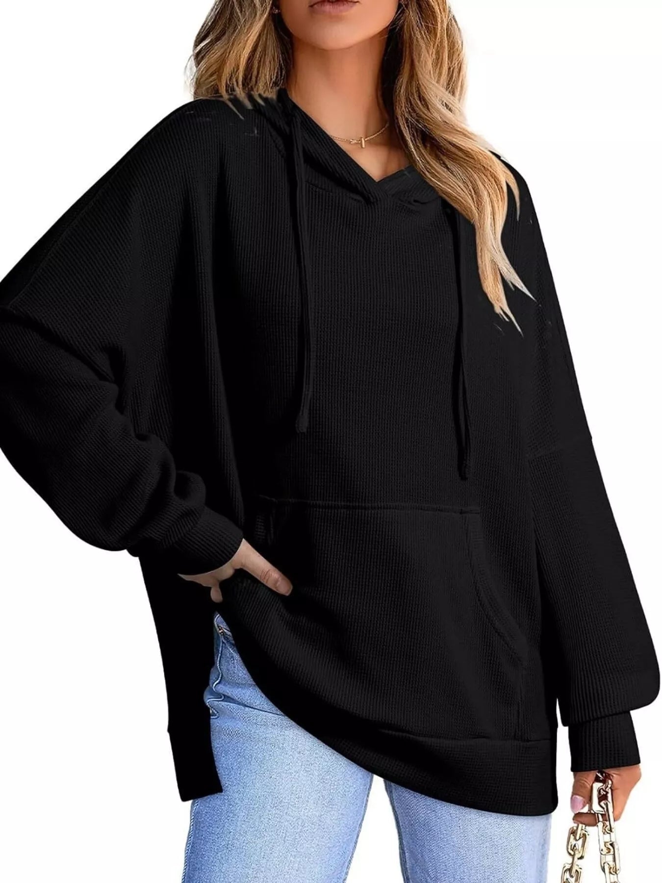 Oversized Drawstring Side Slit Hoodie - PBNJ FASHIONS