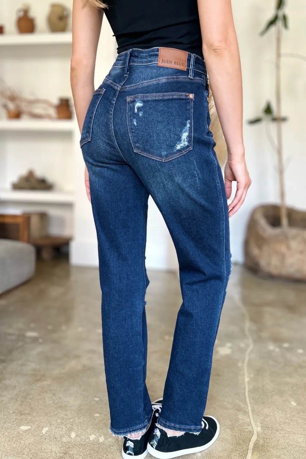 Judy Blue Full Size High Waist Rigid Magic Heavy Destroy Straight Jeans - PBNJ FASHIONS