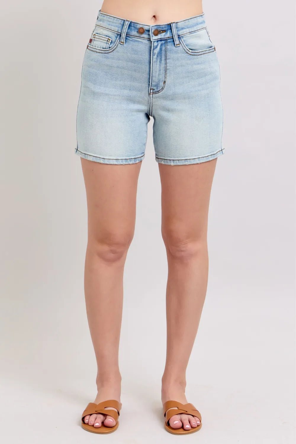 Judy Blue Full Size 2 Button Denim Shorts with Pockets Plus Size - PBNJ FASHIONS